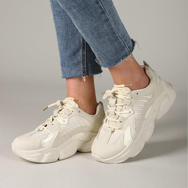 Elegant Leather Platform Sneakers - Casual Walking Footwear