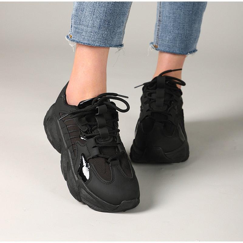 Elegant Leather Platform Sneakers - Casual Walking Footwear