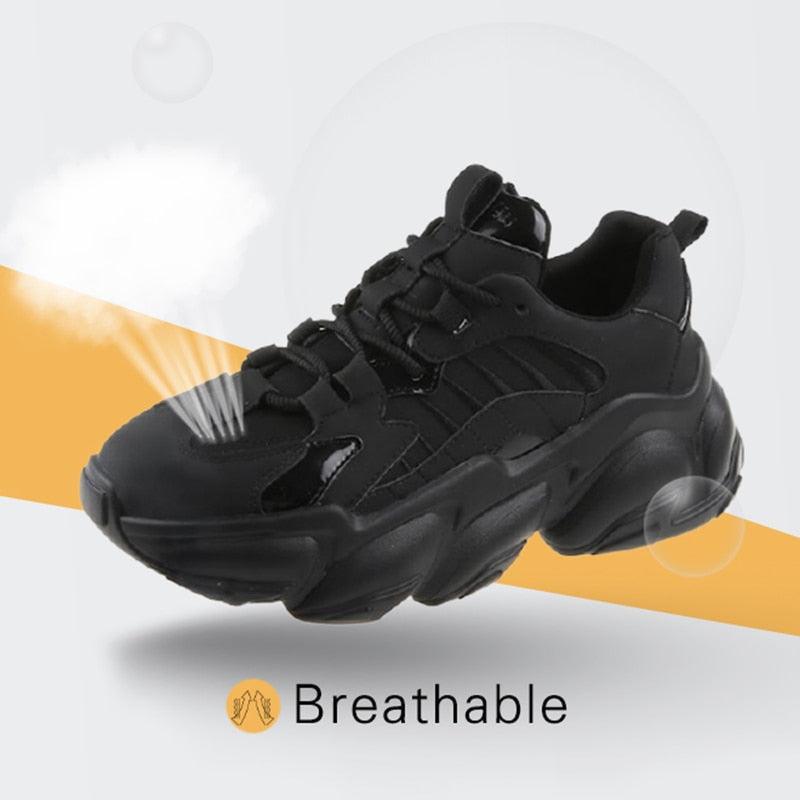 Elegant Leather Platform Sneakers - Casual Walking Footwear