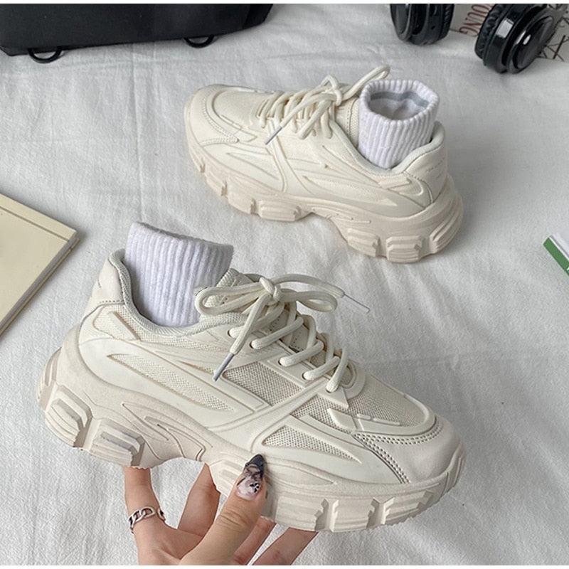 Elegant Leather Platform Sneakers - Casual Walking Footwear