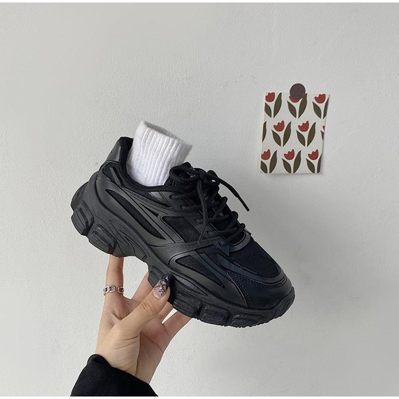 Elegant Leather Platform Sneakers - Casual Walking Footwear