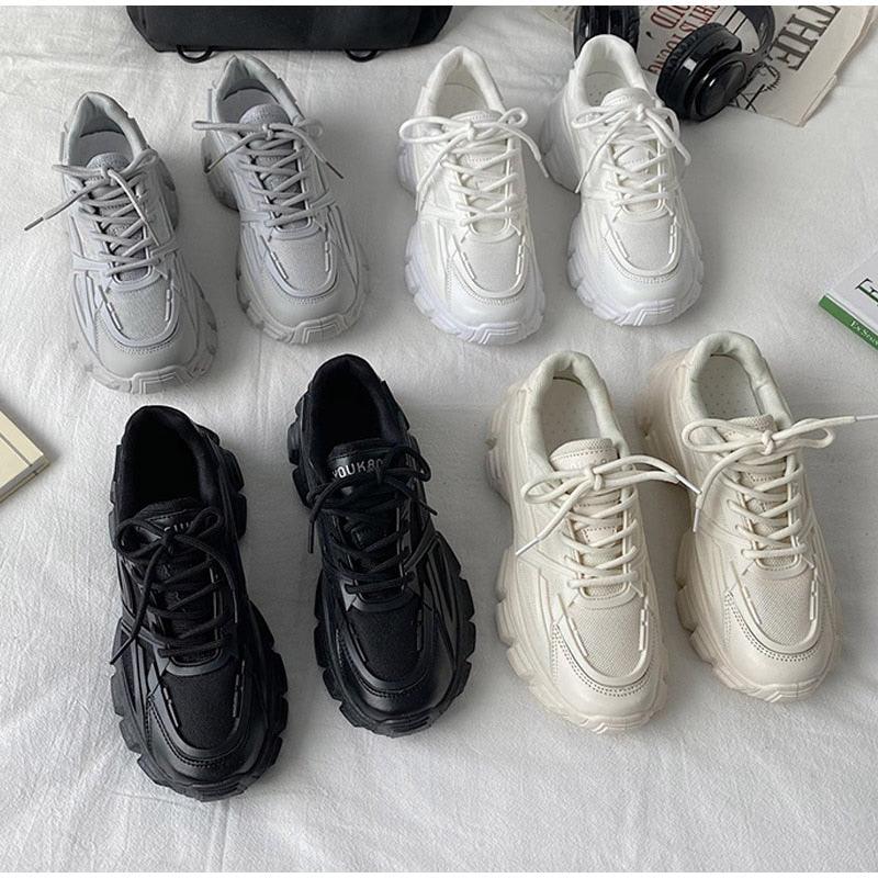 Elegant Leather Platform Sneakers - Casual Walking Footwear