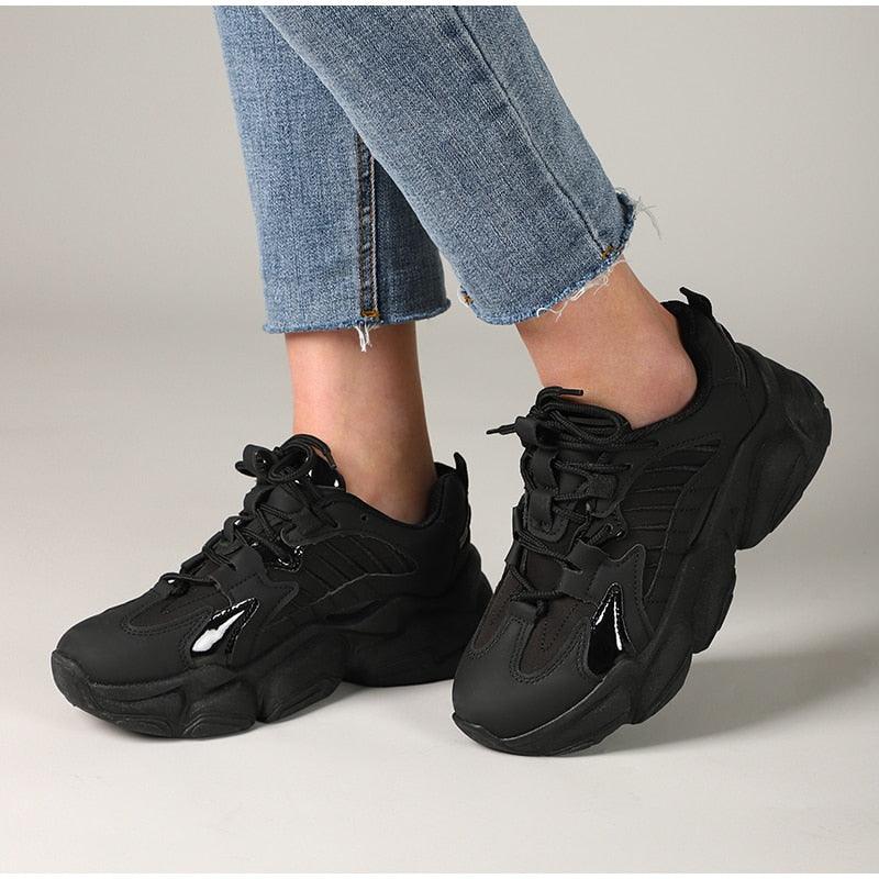 Elegant Leather Platform Sneakers - Casual Walking Footwear