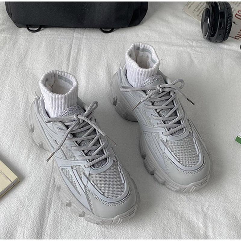 Elegant Leather Platform Sneakers - Casual Walking Footwear