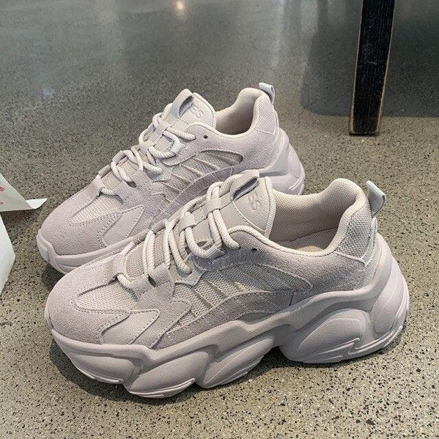 Elegant Leather Platform Sneakers - Casual Walking Footwear