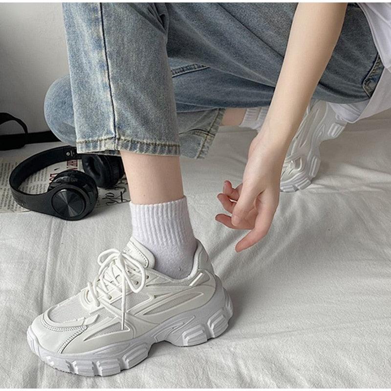 Elegant Leather Platform Sneakers - Casual Walking Footwear