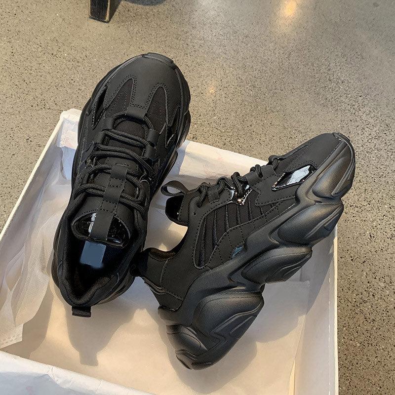 Elegant Leather Platform Sneakers - Casual Walking Footwear