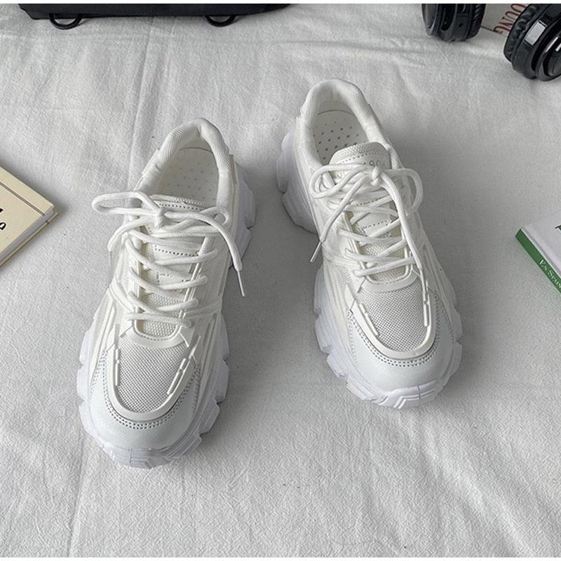 Elegant Leather Platform Sneakers - Casual Walking Footwear