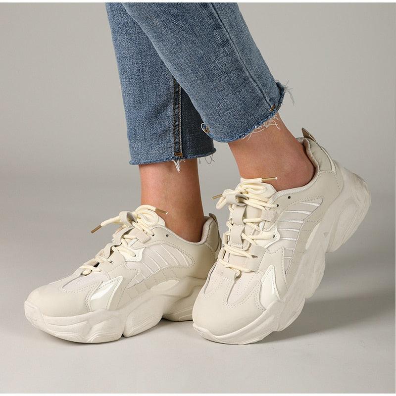 Elegant Leather Platform Sneakers - Casual Walking Footwear