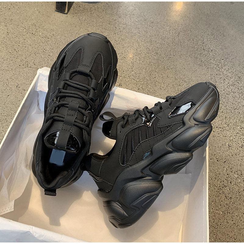 Elegant Leather Platform Sneakers - Casual Walking Footwear