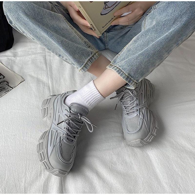 Elegant Leather Platform Sneakers - Casual Walking Footwear