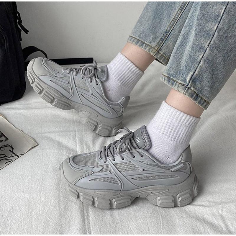 Elegant Leather Platform Sneakers - Casual Walking Footwear