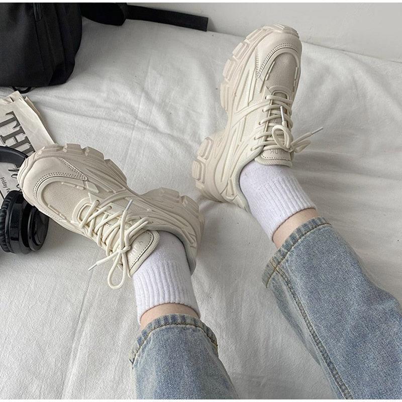 Elegant Leather Platform Sneakers - Casual Walking Footwear