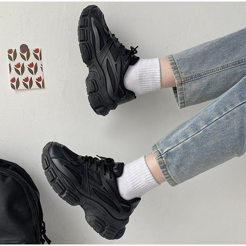 Elegant Leather Platform Sneakers - Casual Walking Footwear