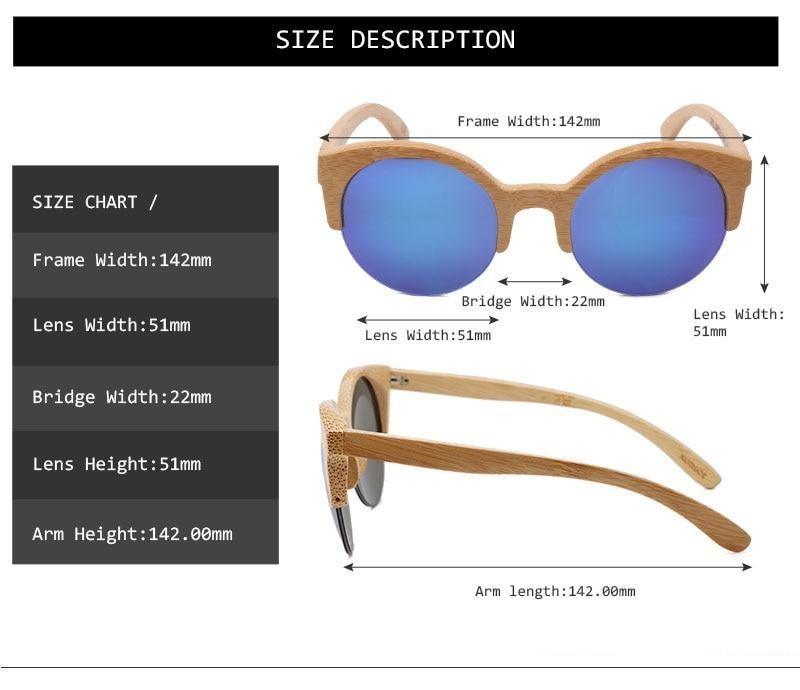 Classic Round Bamboo Sunglasses Polarized Lightweight Retro