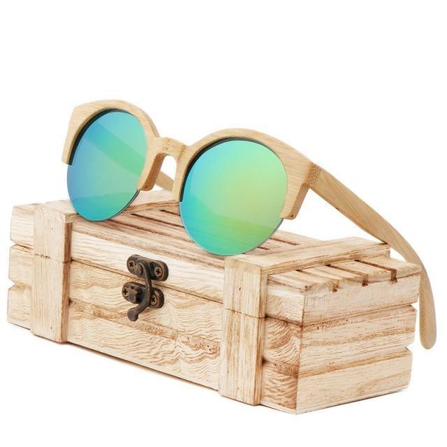 Classic Round Bamboo Sunglasses Polarized Lightweight Retro
