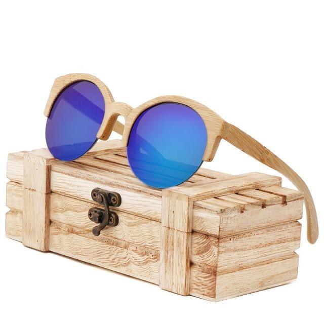 Classic Round Bamboo Sunglasses Polarized Lightweight Retro