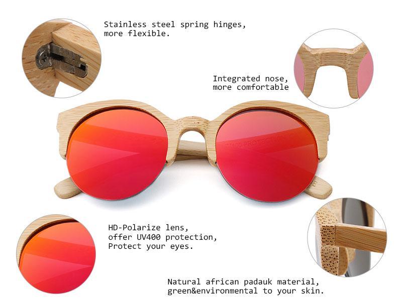 Classic Round Bamboo Sunglasses Polarized Lightweight Retro
