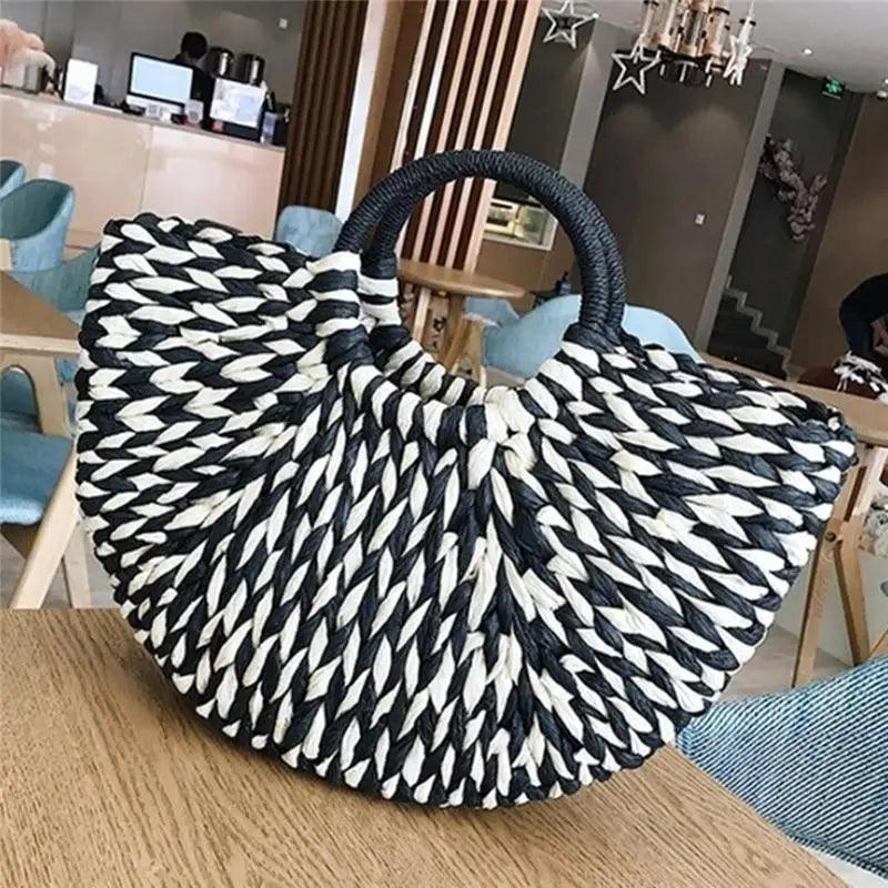 Woven Wicker Straw Half Round Bag - Large Capacity Travel Tote