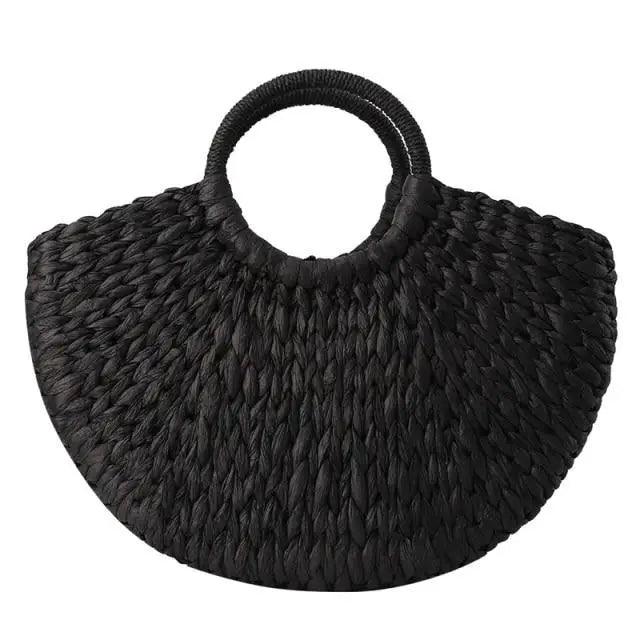 Woven Wicker Straw Half Round Bag - Large Capacity Travel Tote