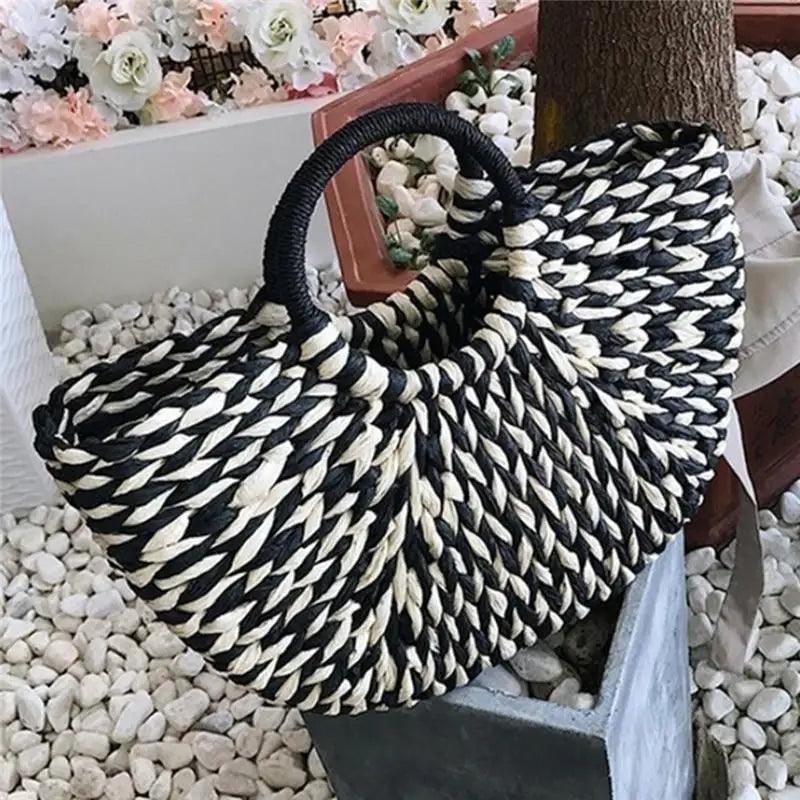 Woven Wicker Straw Half Round Bag - Large Capacity Travel Tote