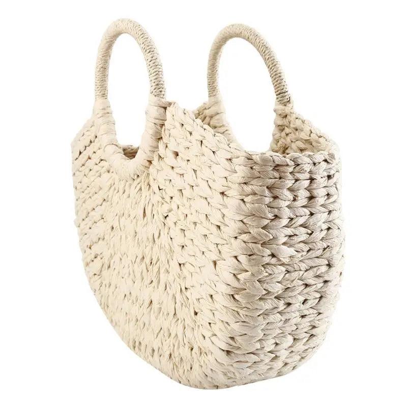 Woven Wicker Straw Half Round Bag - Large Capacity Travel Tote
