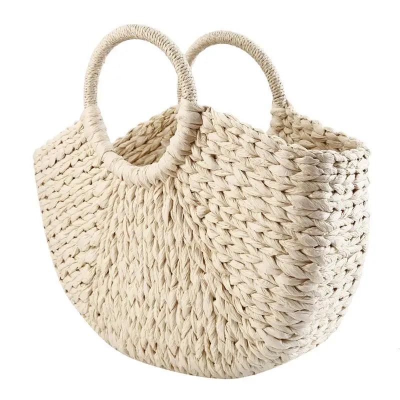 Woven Wicker Straw Half Round Bag - Large Capacity Travel Tote