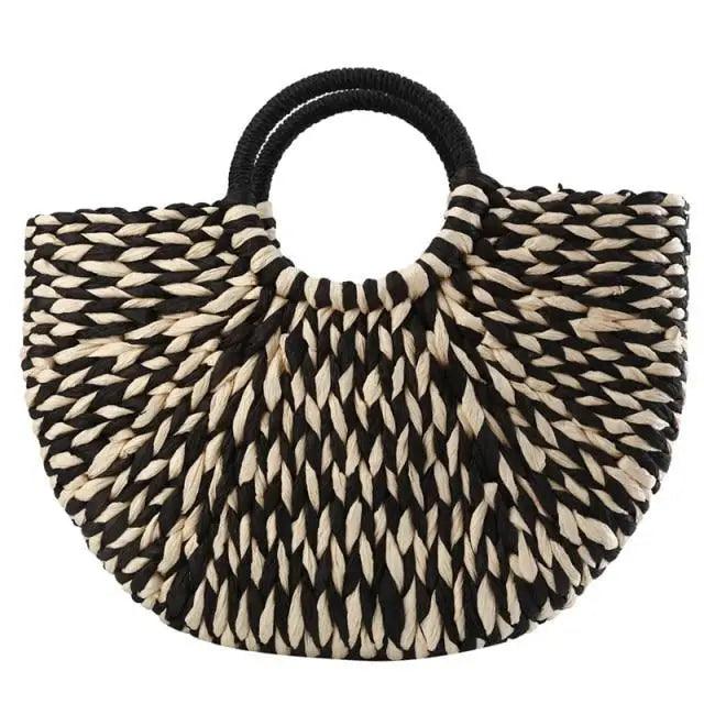 Woven Wicker Straw Half Round Bag - Large Capacity Travel Tote