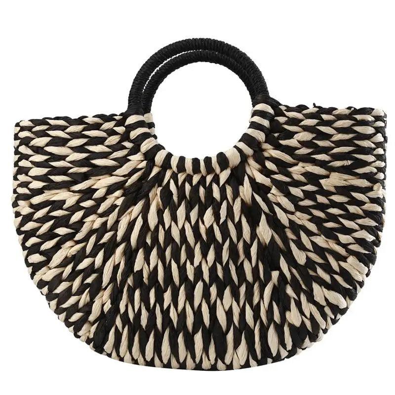Woven Wicker Straw Half Round Bag - Large Capacity Travel Tote