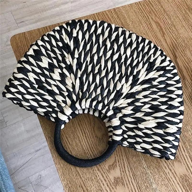 Woven Wicker Straw Half Round Bag - Large Capacity Travel Tote