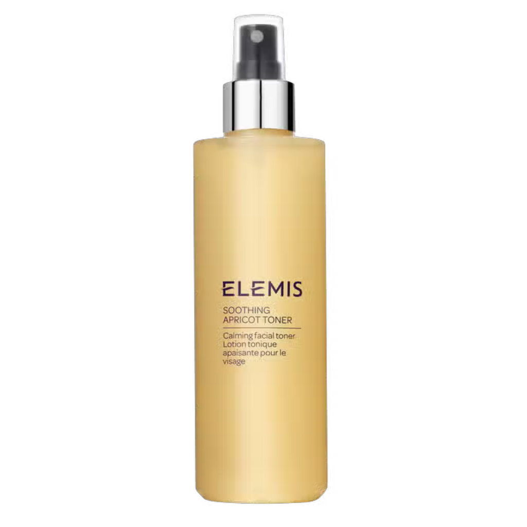 200ml bottle of Elemis Soothing Apricot Toner with silver cap and minimalist amber packaging