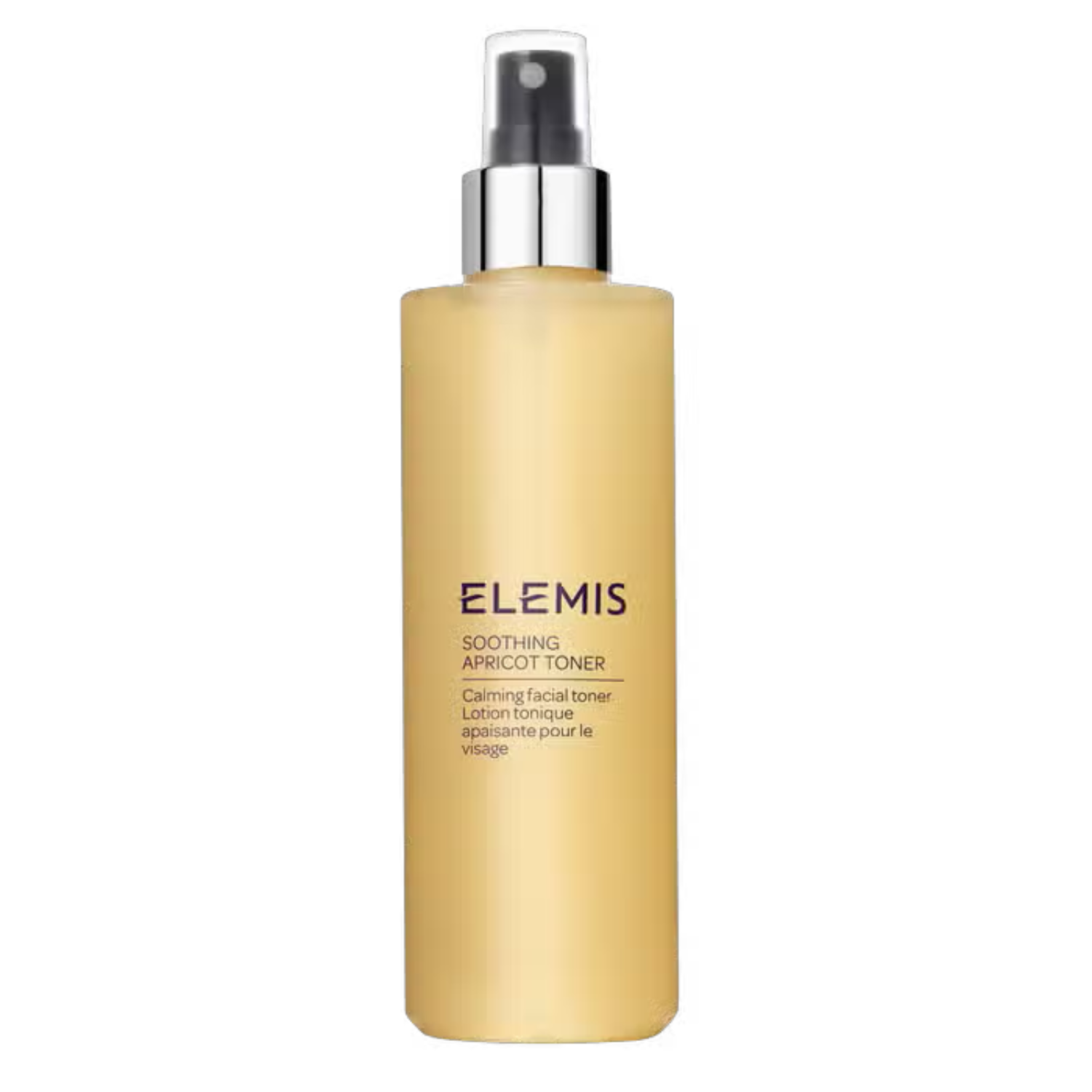200ml bottle of Elemis Soothing Apricot Toner with silver cap and minimalist amber packaging