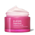 Elemis Superfood Midnight Facial nourishing sleeping cream in pink and white packaging.