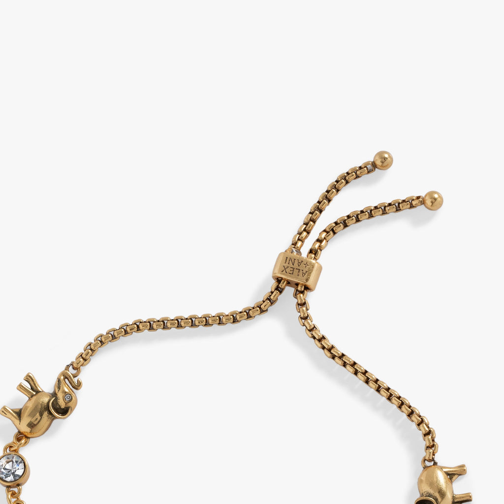 Elephant Crystal Bolo Bracelet in Gold and Silver Tone