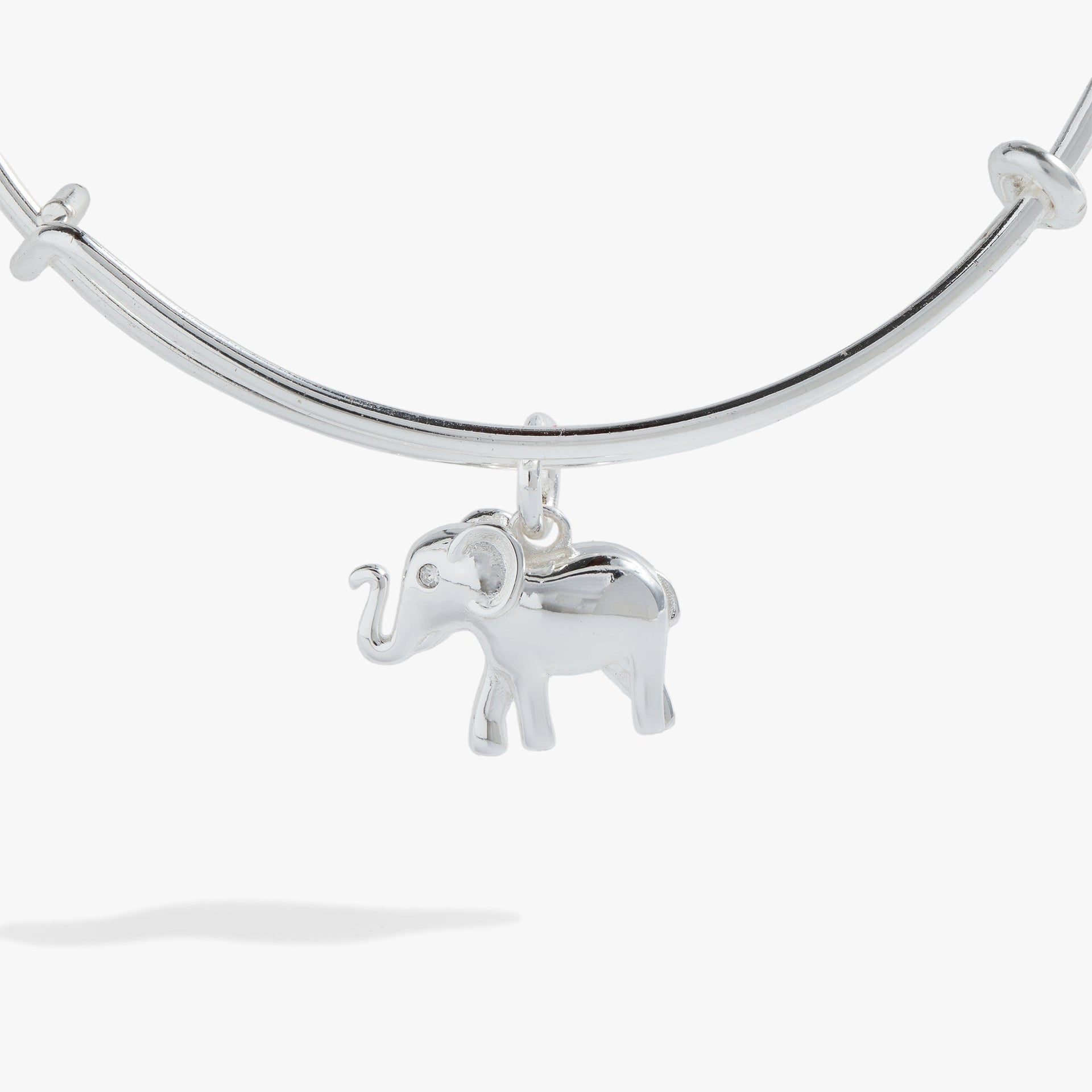 Elephant Charm Bangle with Good Luck Symbol in Silver