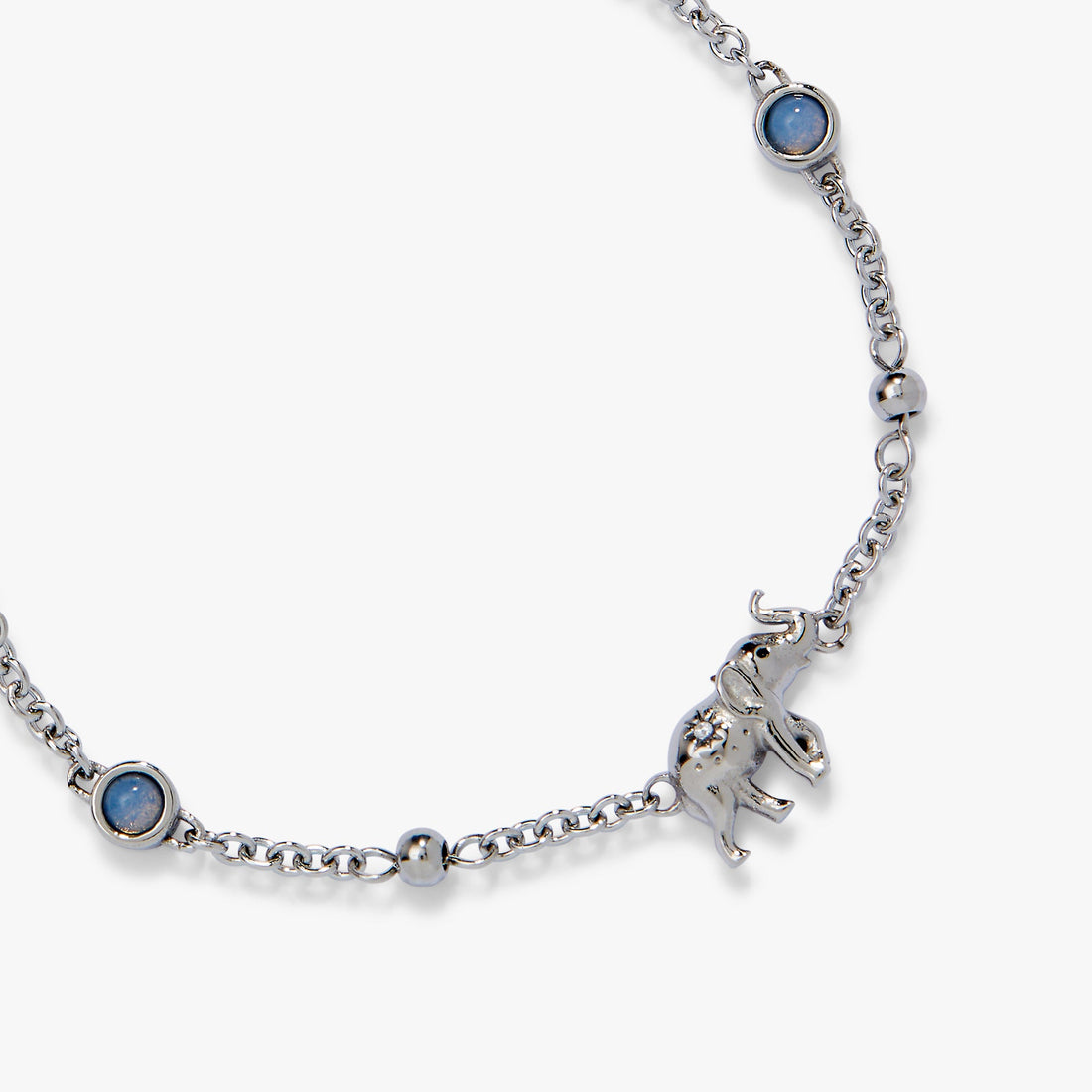 Elephant Inline Charm Anklet in Silver with Blue Opal Accents