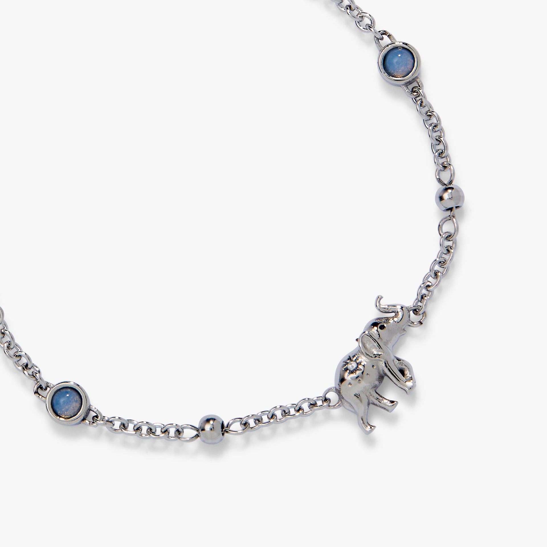 Elephant Inline Charm Anklet in Silver with Blue Opal Accents