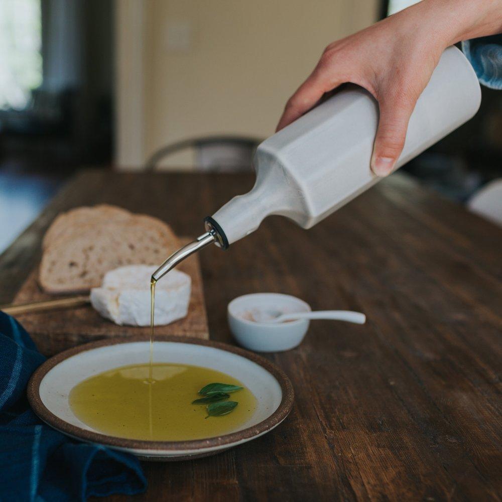 Elixir White Porcelain Olive Oil Dispenser with Pouring Spout - Image 3