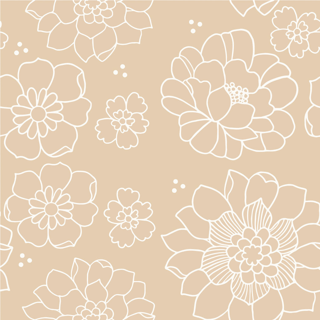 Ellis Floral Wallpaper in Beige and White Minimalist Boho