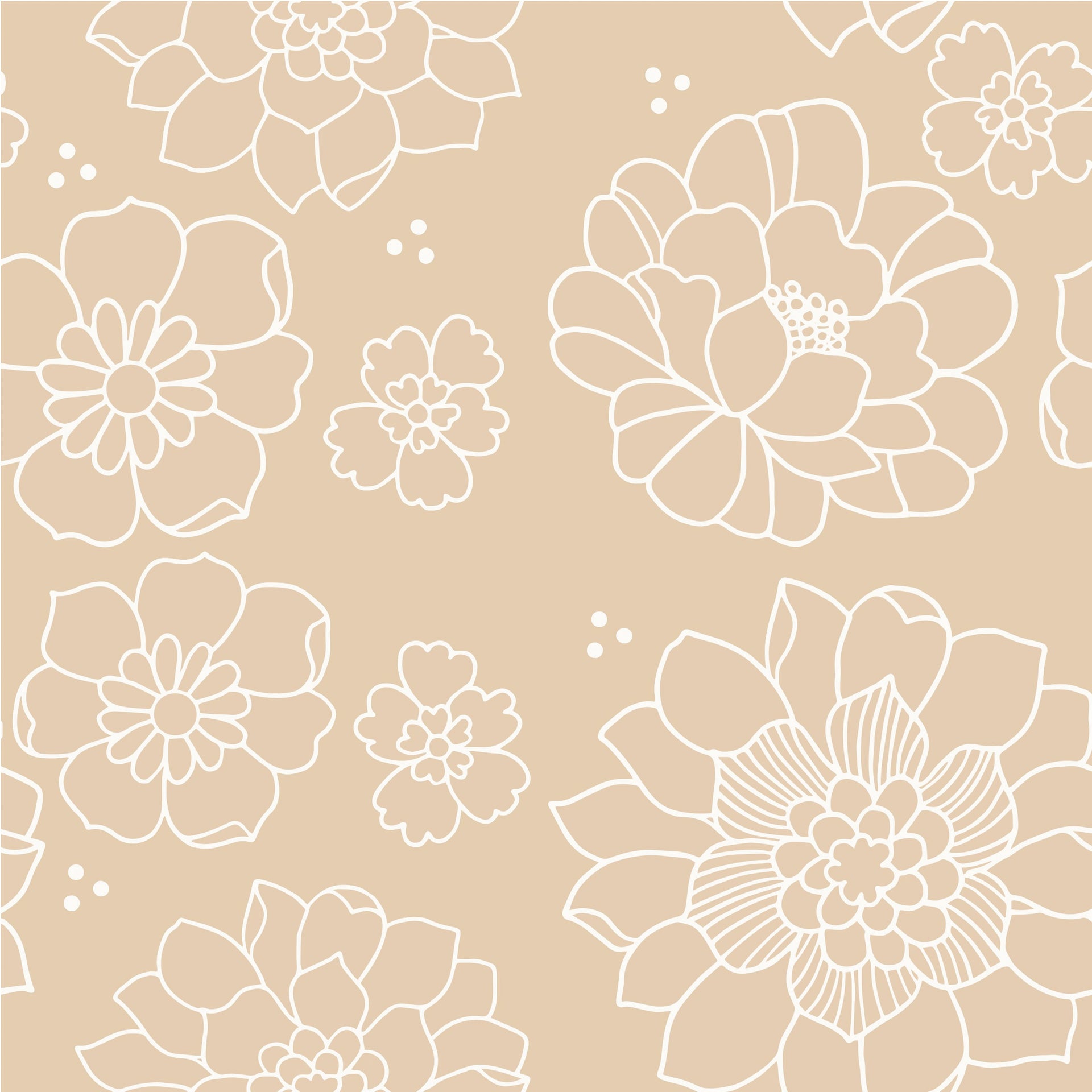 Ellis Floral Wallpaper in Beige and White Minimalist Boho