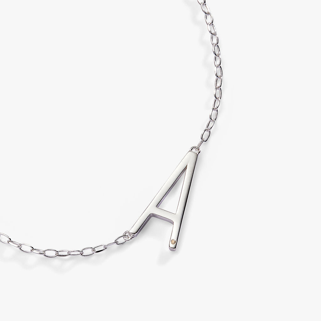 Initial A Sideways Pendant Necklace with Cubic Zirconia Accent
