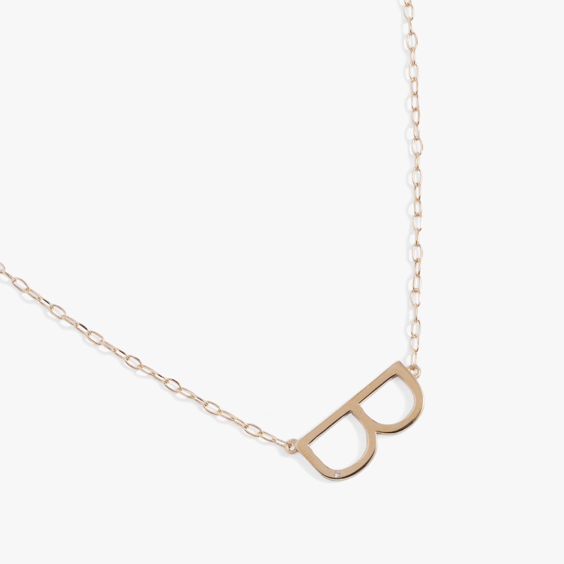 Initial B Sideways Pendant Necklace with Cubic Zirconia Accent