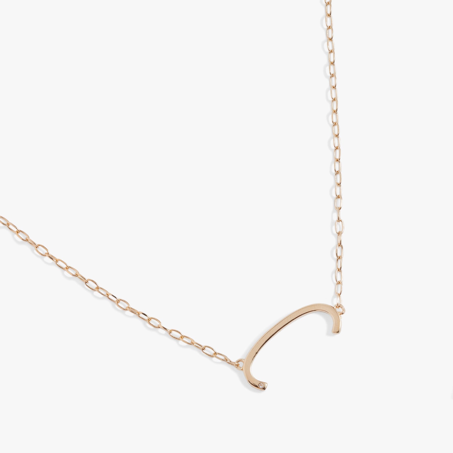 Initial C Sideways Pendant Necklace in Sterling Silver or Gold