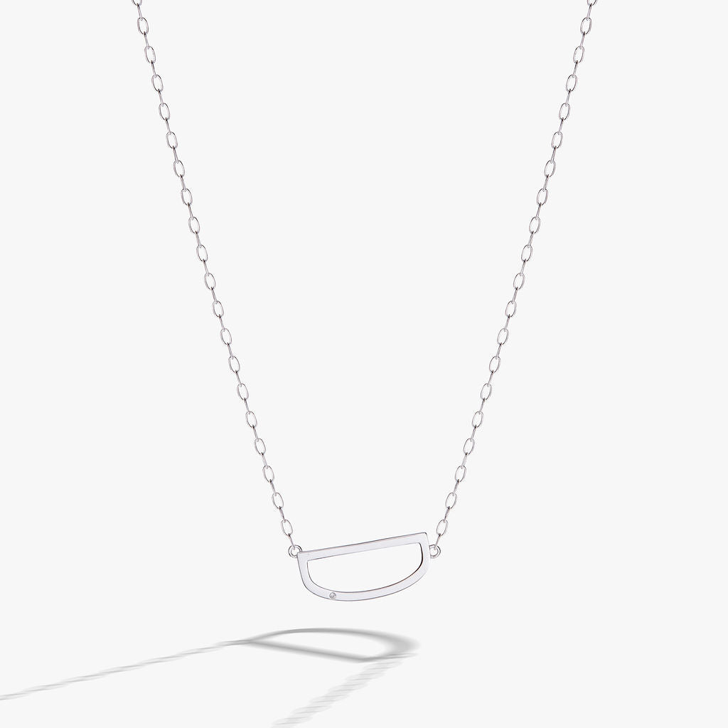Minimalist sideways Initial D pendant necklace with cubic zirconia accent in sterling silver or 14k gold vermeil