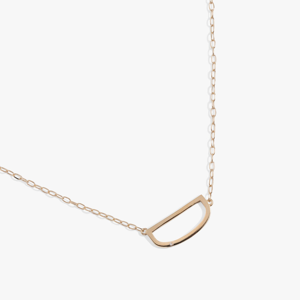 Sideways Initial D Pendant Necklace with Cubic Zirconia Accent