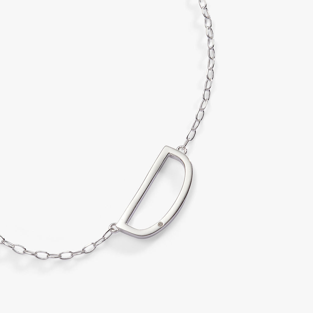 Sideways Initial D Pendant Necklace with Cubic Zirconia Accent
