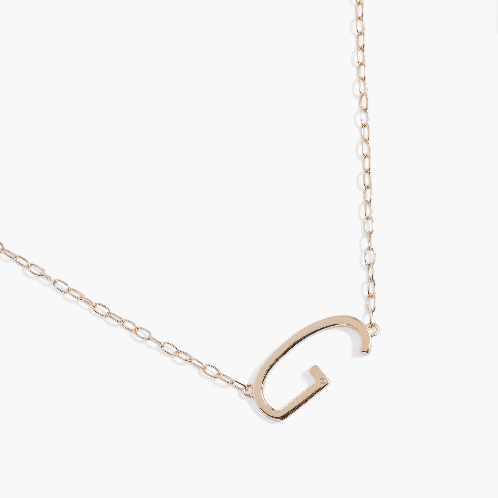 Initial G Elongated Sideways Necklace with Cubic Zirconia Accent
