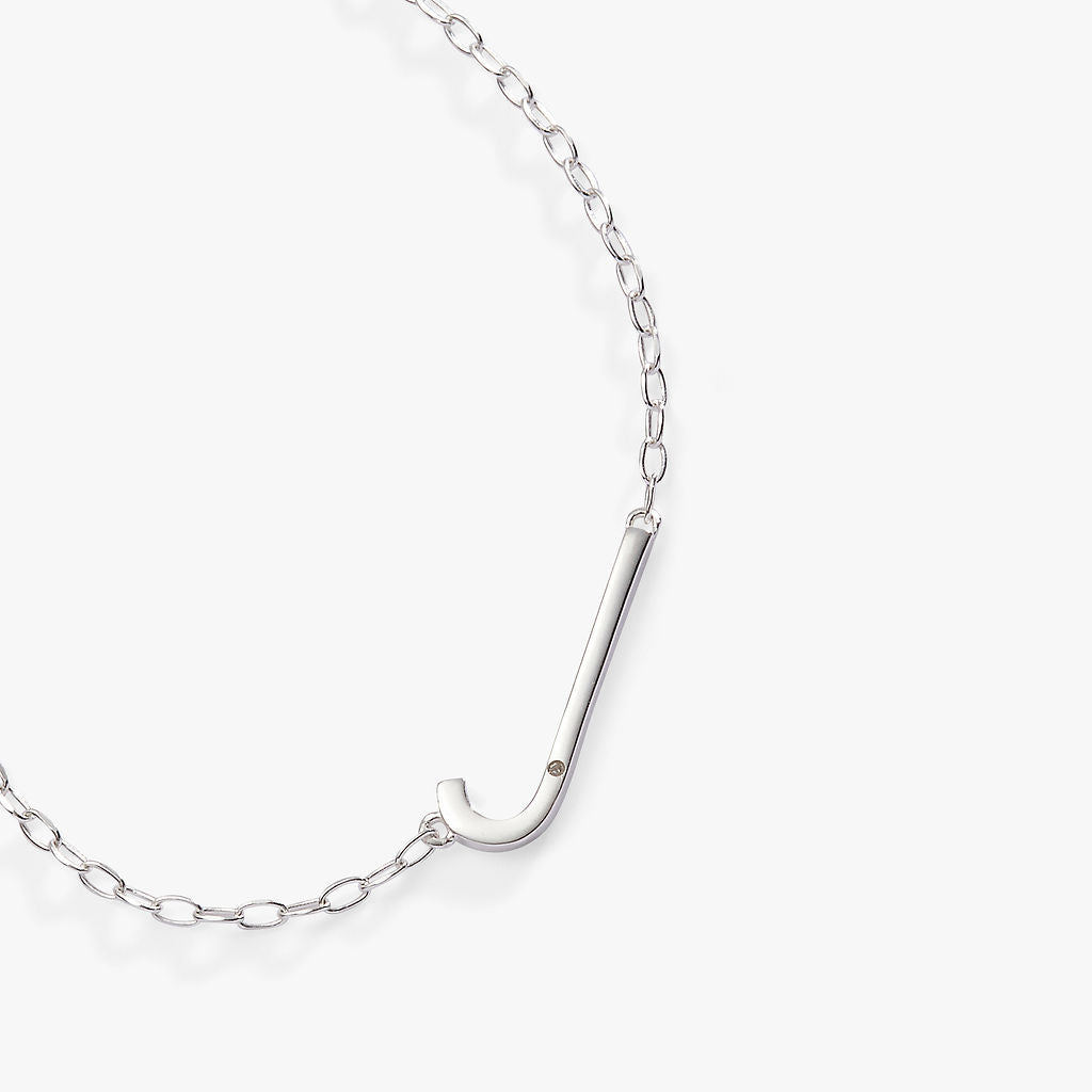 Initial J Precious Elongated Pendant Necklace in Silver or Gold