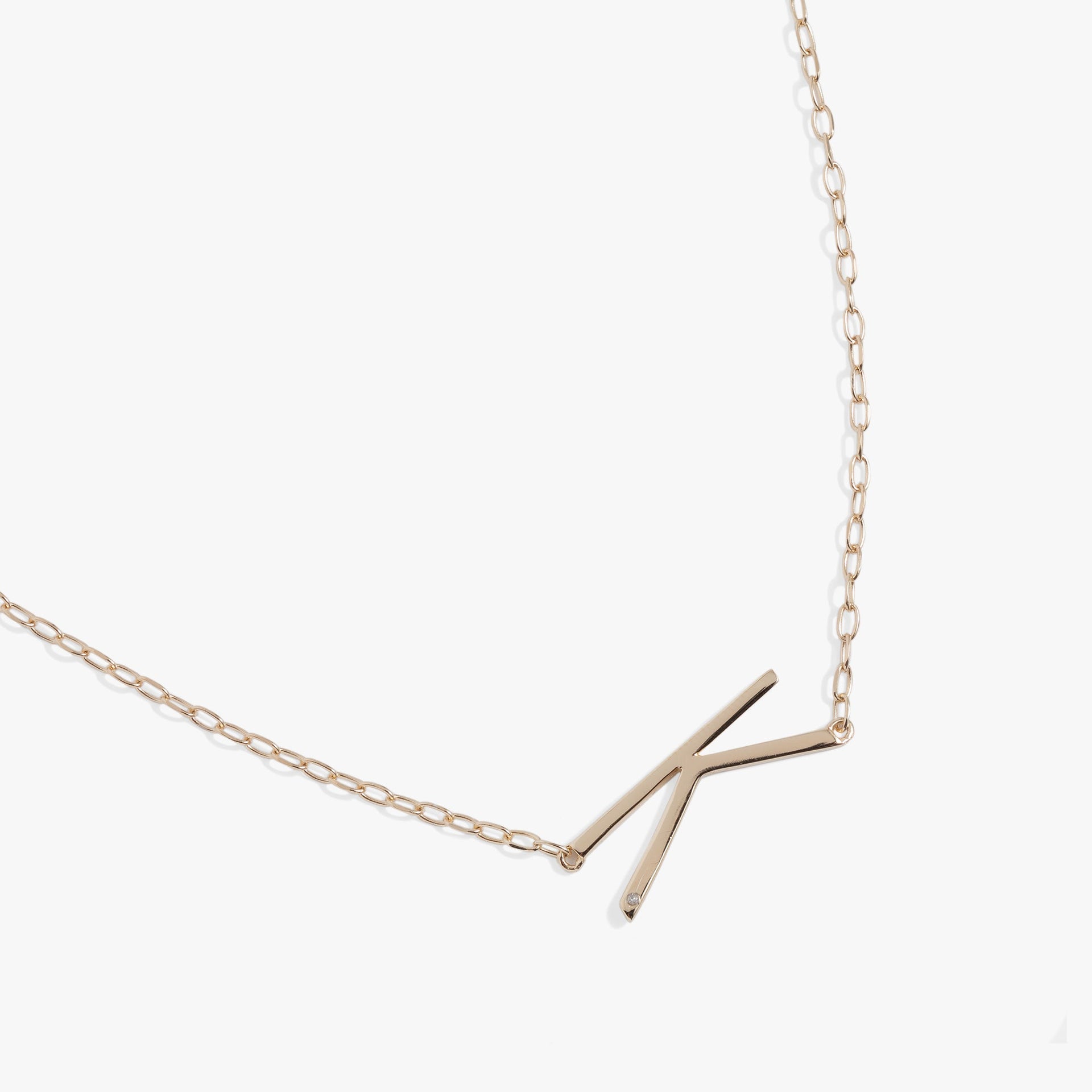 Sideways Initial K Pendant Necklace with Cubic Zirconia Accent