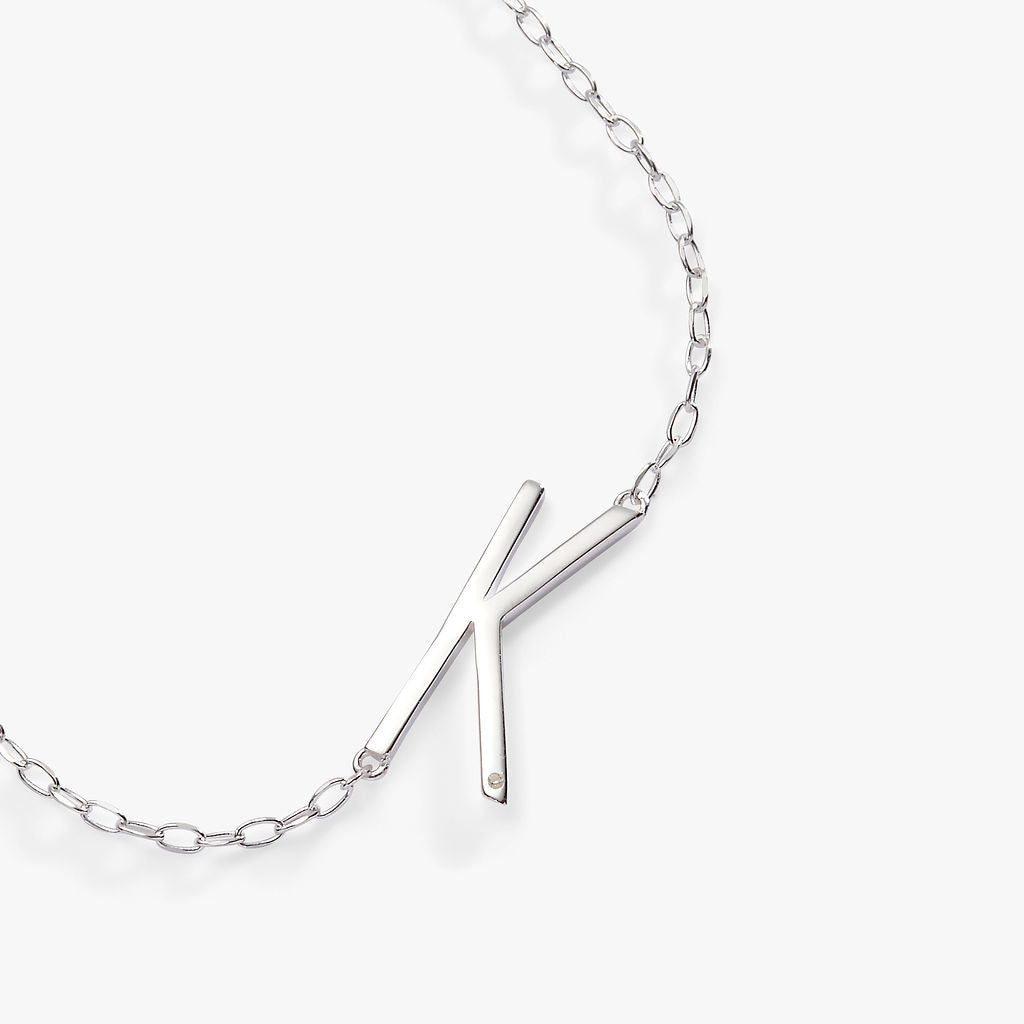 Sideways Initial K Pendant Necklace with Cubic Zirconia Accent